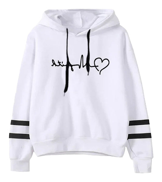 LuckeLadybug LLC Women's Autumn Winter Hoodies 2025 in white with signature design and striped sleeves