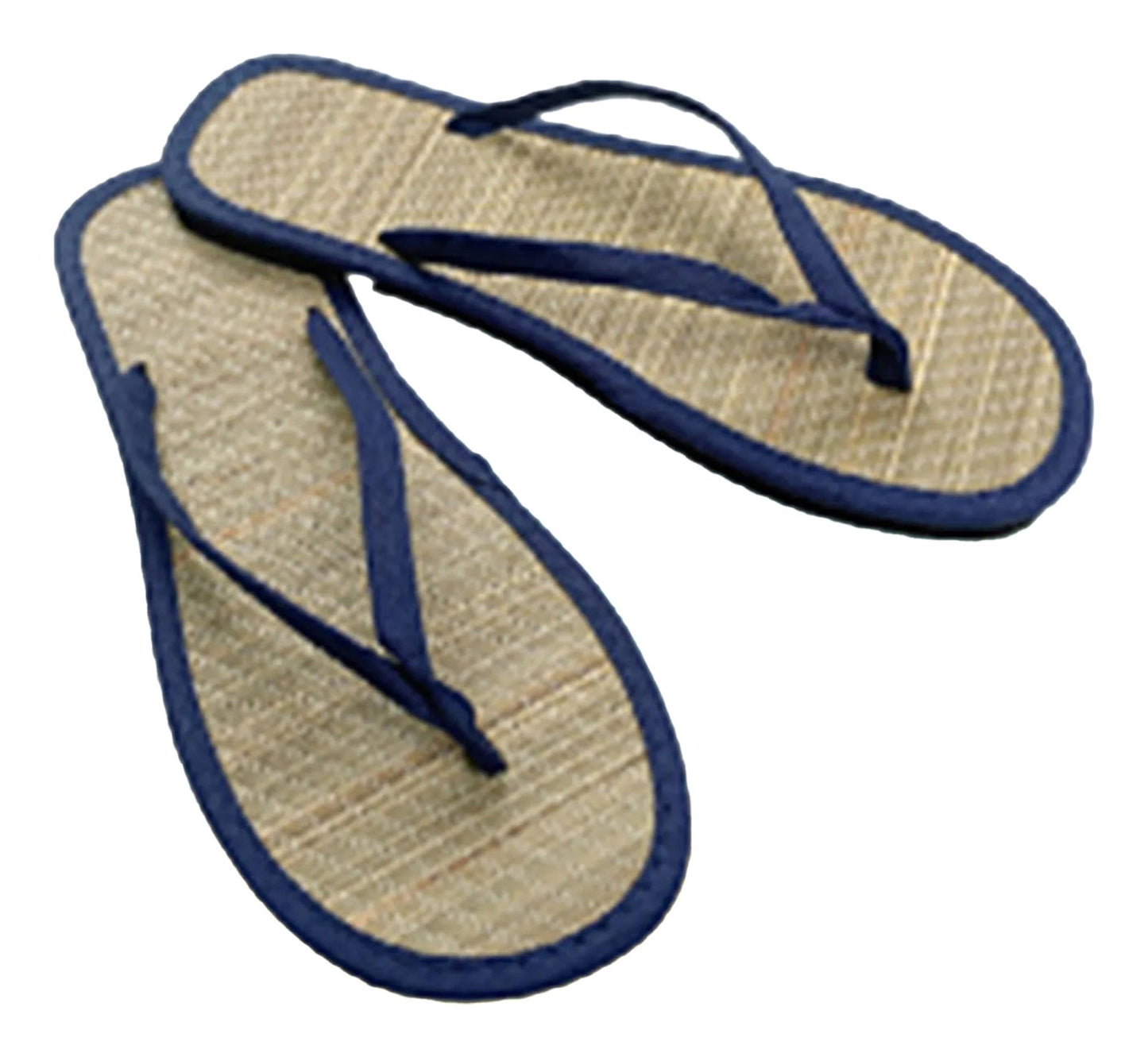 Women's bamboo flip flops with navy straps and comfortable textured footbed for casual summer wear