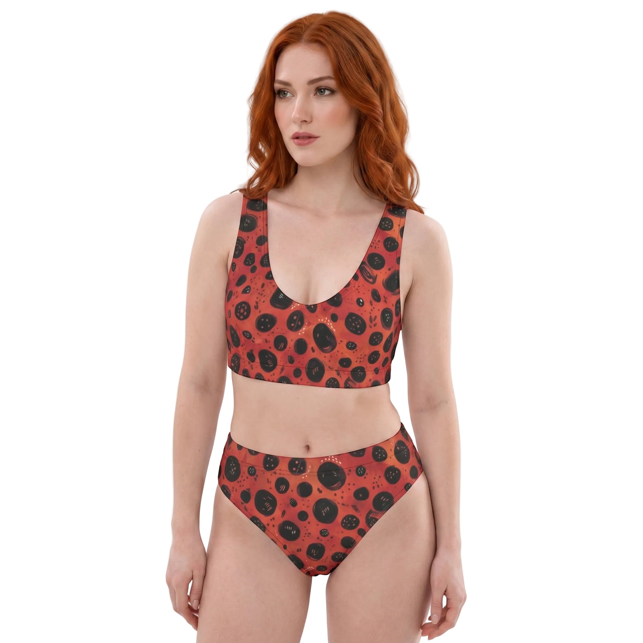 LuckeLadybug Women's bikini featuring a stylish red design with black polka dots for a trendy beach look