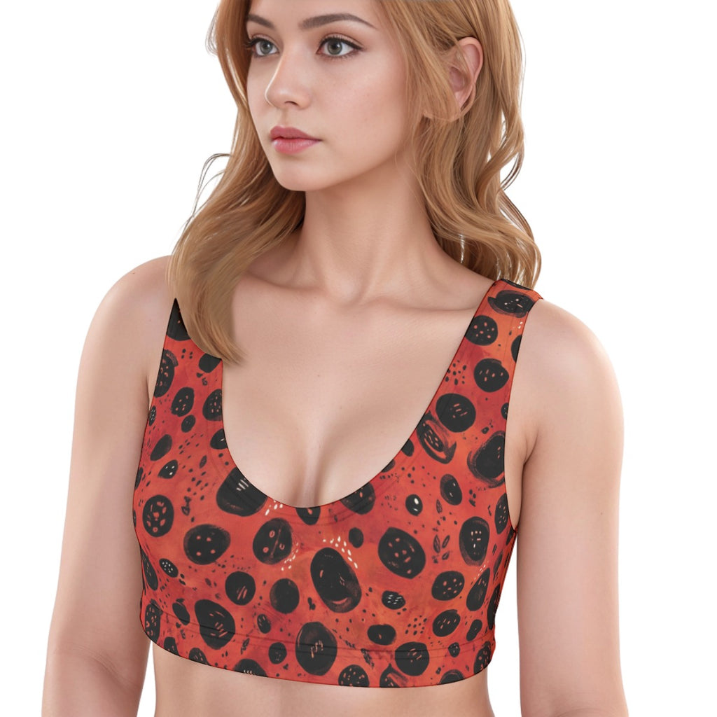 LuckeLadybug Women's Bikini Top with a Red and Black Polka Dot Design for Stylish Summer Wear