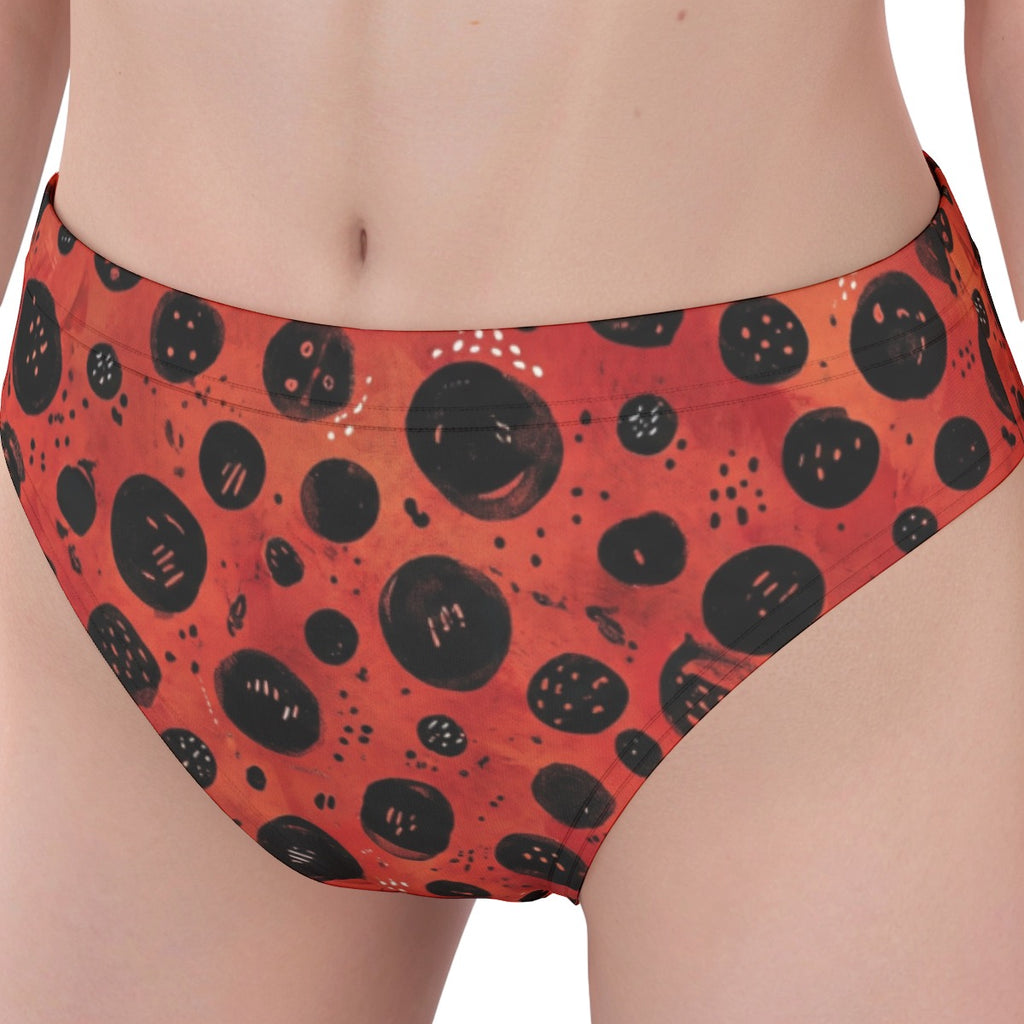 LuckeLadybug women's bikini with a vibrant red and black polka dot design for stylish beachwear