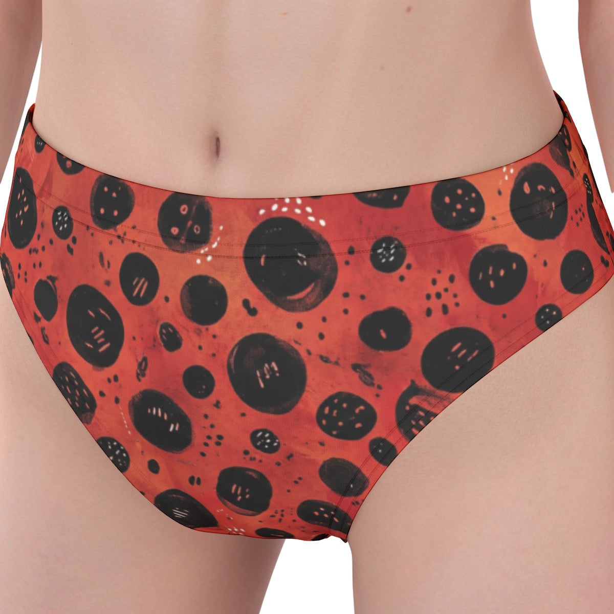 LuckeLadybug women's bikini with a vibrant red and black polka dot design for stylish beachwear