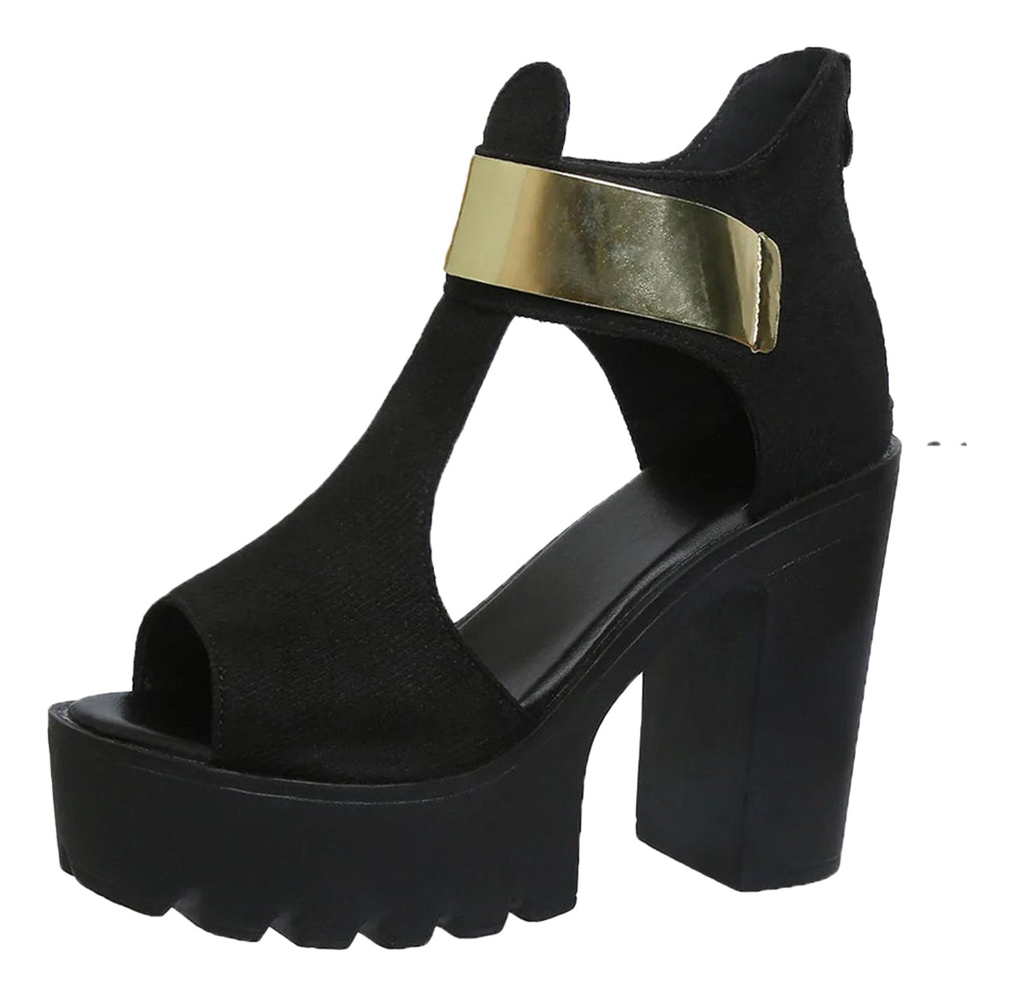 LuckeLadybug women's block heel sandals in black with gold accent for stylish summer wear