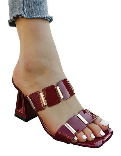 LuckeLadybug LLC women's block heel sandals in burgundy with stylish straps for a chic look
