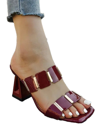 LuckeLadybug LLC women's block heel sandals in red with stylish strap design and square toe