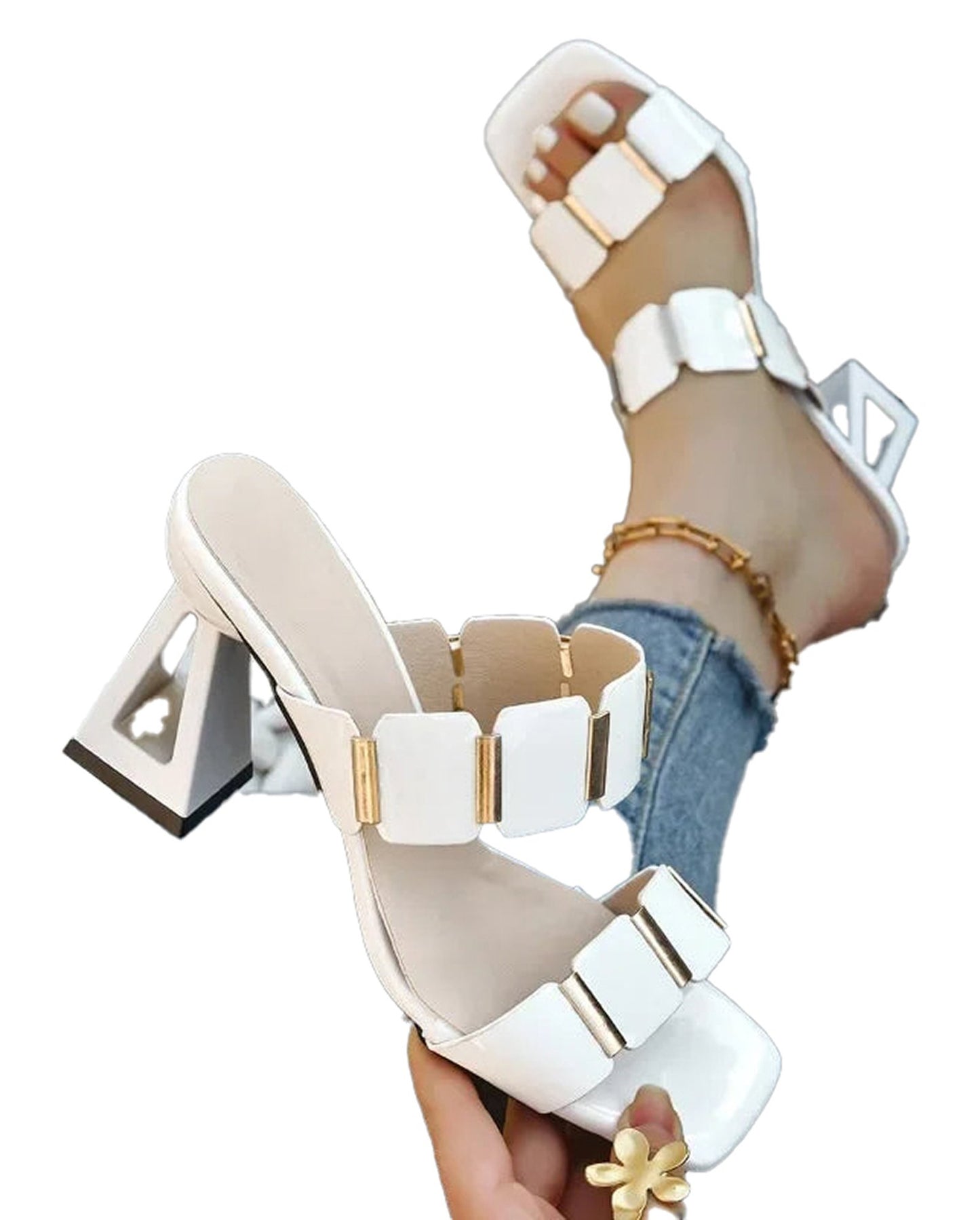 LuckeLadybug LLC women's block heel sandals in white with stylish straps for a trendy look