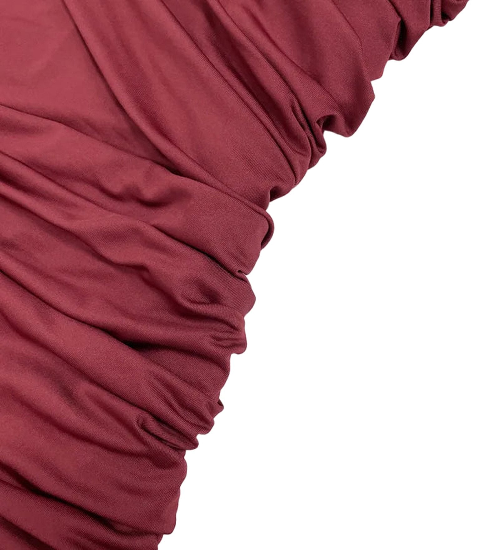 Elegant burgundy women's bodycon dress with stylish ruched detailing for a flattering fit