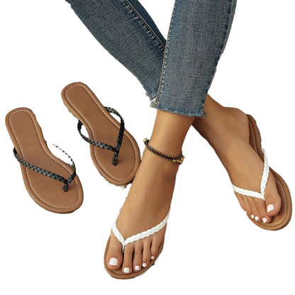 LuckeLadybug women's braided flip flops in black and white styles for summer outings