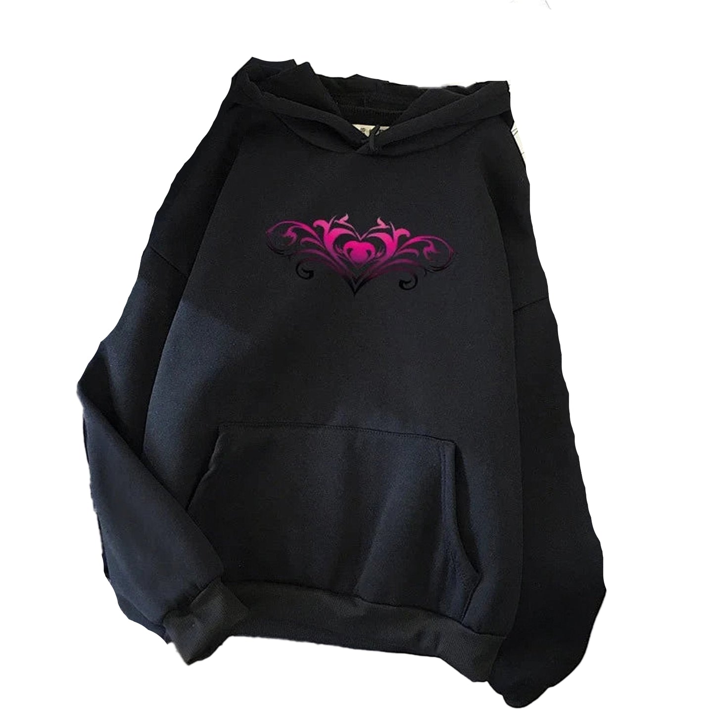 Women's casual printed hoodies featuring a stylish pink heart graphic on a black background