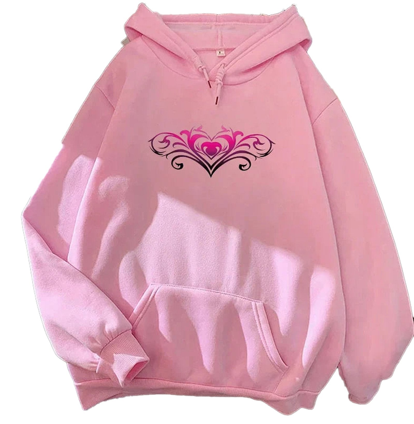 Pink women's casual printed hoodies with stylish heart design by LuckeLadybug LLC