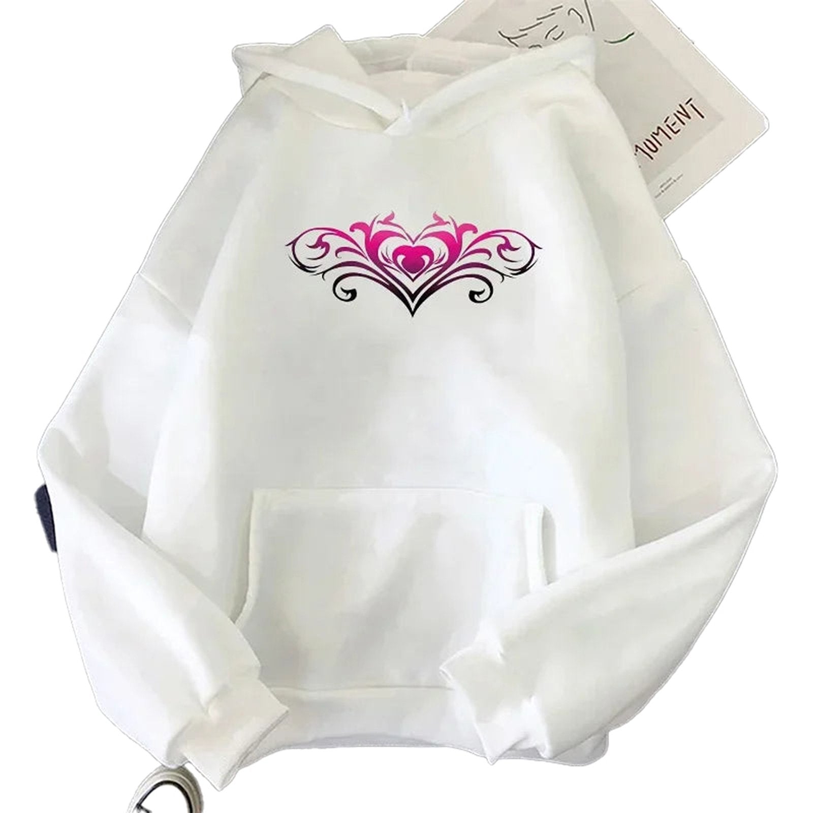 LuckeLadybug women's casual printed hoodies in white with a pink heart design