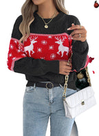 Women's Christmas snowflake deer sweater in red and black with festive designs, perfect for holiday styling