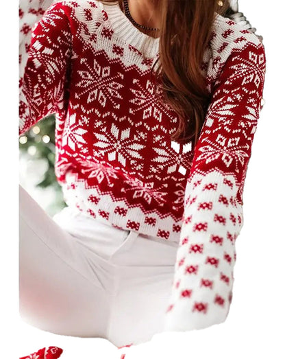 Women's Christmas snowflake sweater in red and white featuring a festive snowflake design