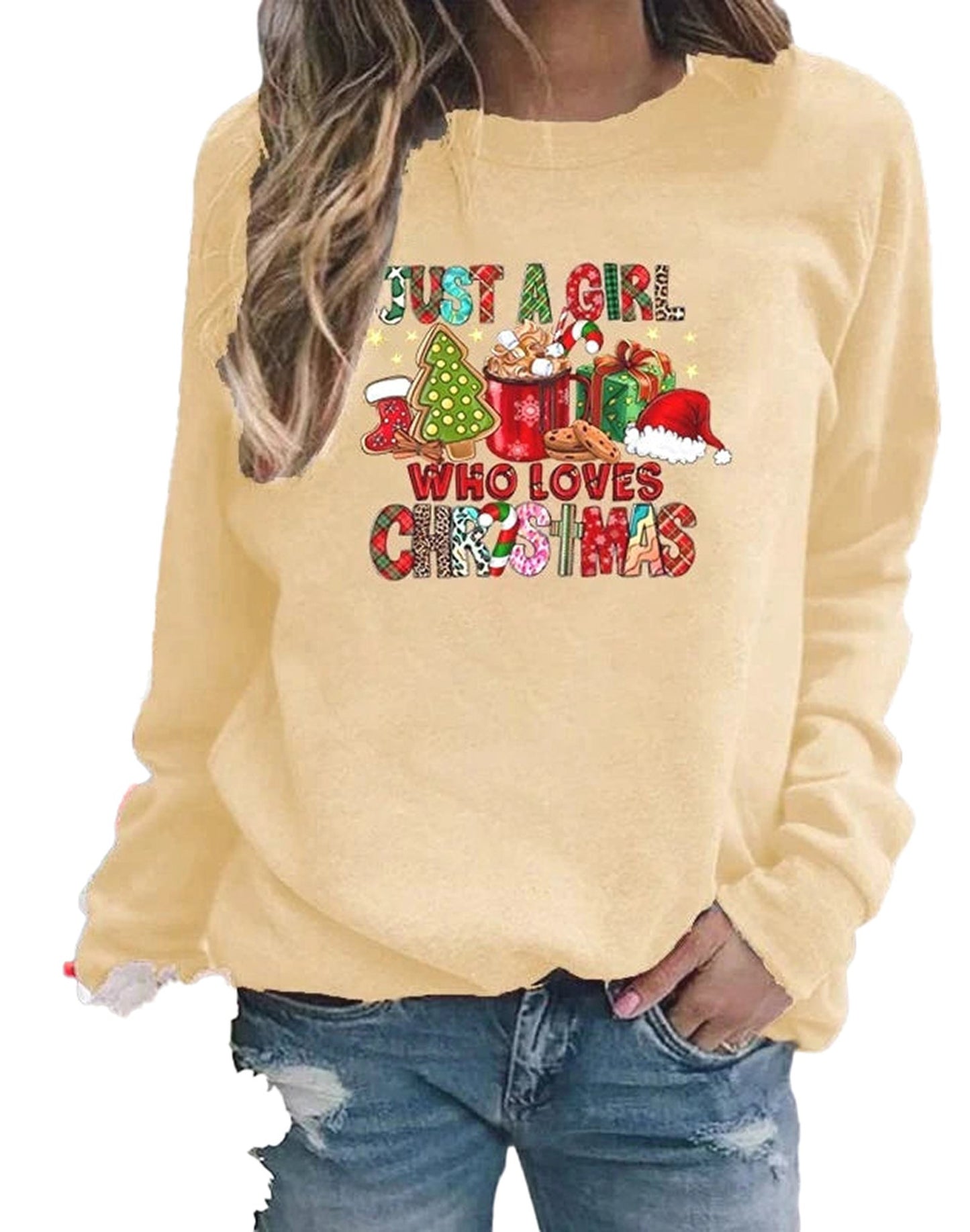 Women's Christmas sweatshirts from LuckeLadybug LLC featuring festive graphics and a comfy fit