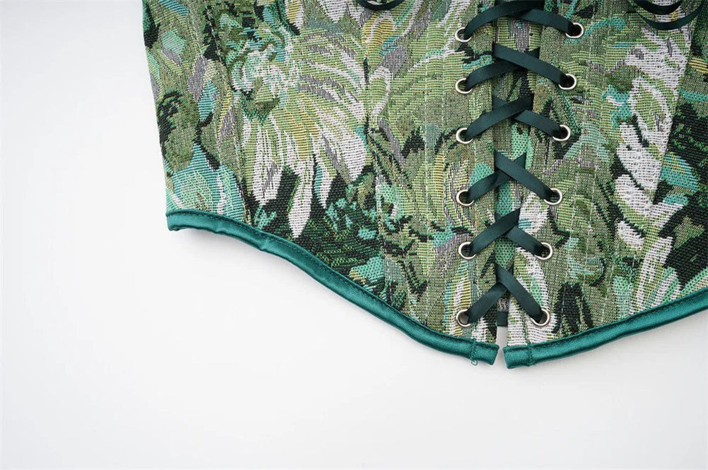 LuckeLadybug LLC women's corset top with floral print and lace-up design for a stylish look