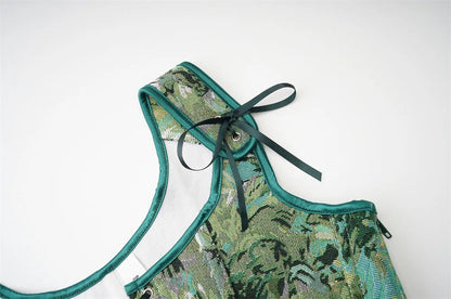 LuckeLadybug women's corset top with floral design and adjustable ribbon straps