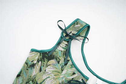 LuckeLadybug LLC Women's Corset Top with Tropical Leaf Print and Adjustable Shoulder Straps