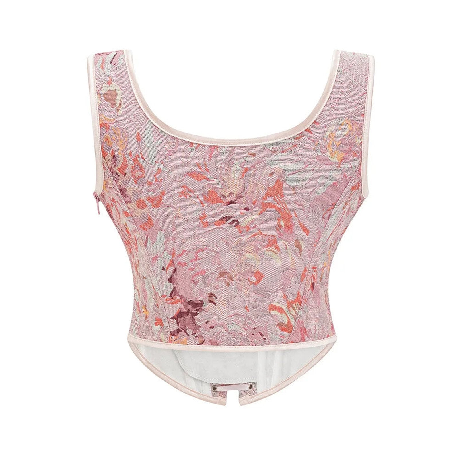 Women's corset top in pink floral design with a flattering fit for stylish outfits