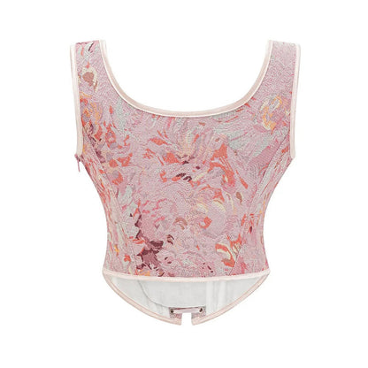Women's corset top in pink floral design with a flattering fit for stylish outfits