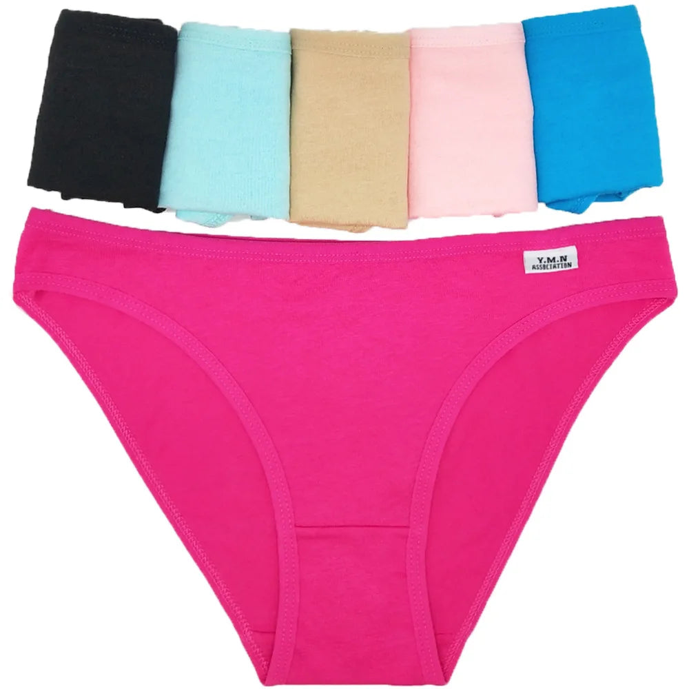 Set of women's cotton hipster underwear in assorted colors including pink, blue, beige, and black
