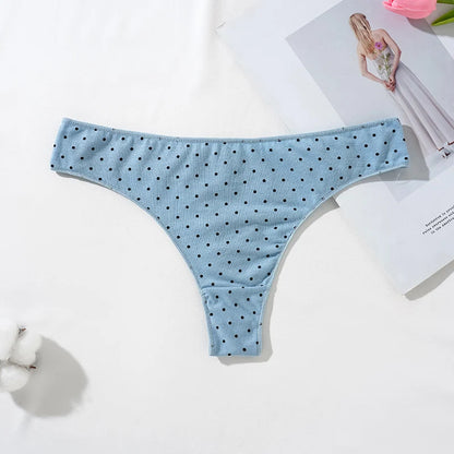 LuckeLadybug women's cotton thong panties in light blue with polka dots for comfort and style