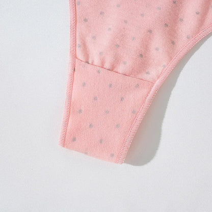 LuckeLadybug women's cotton thong panties in soft pink with grey polka dots for everyday comfort
