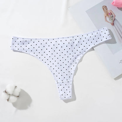 LuckeLadybug women's cotton thong panties in white with black polka dots for comfortable everyday wear