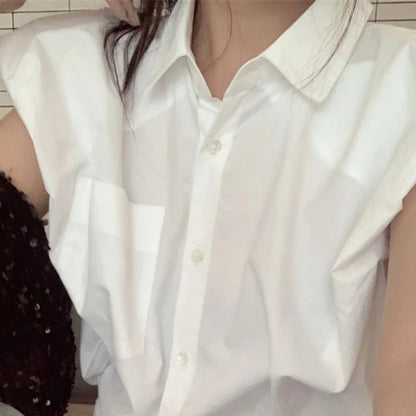 White women's crop top shirt with short sleeves and front pocket for a stylish look