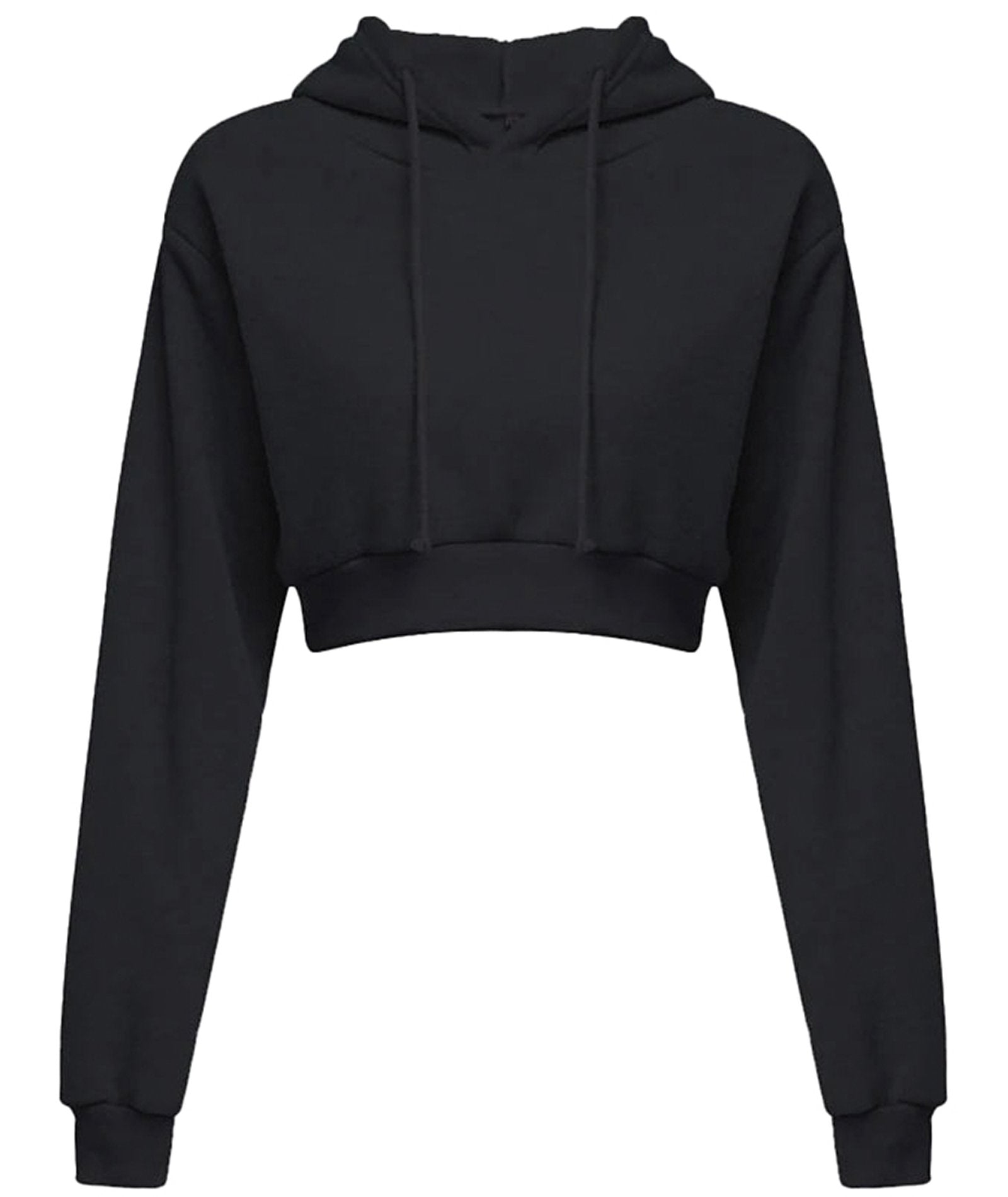 LuckeLadybug women's cropped hoodie sweatshirt in black with long sleeves and adjustable hood