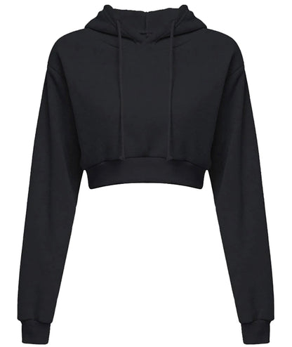 LuckeLadybug women's cropped hoodie sweatshirt in black with long sleeves and adjustable hood