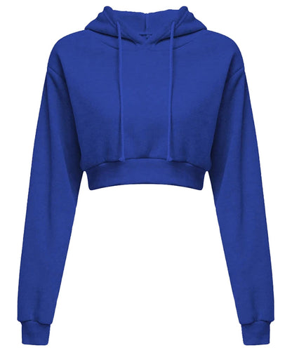 Blue women's cropped hoodie sweatshirt with a relaxed fit and adjustable drawstrings