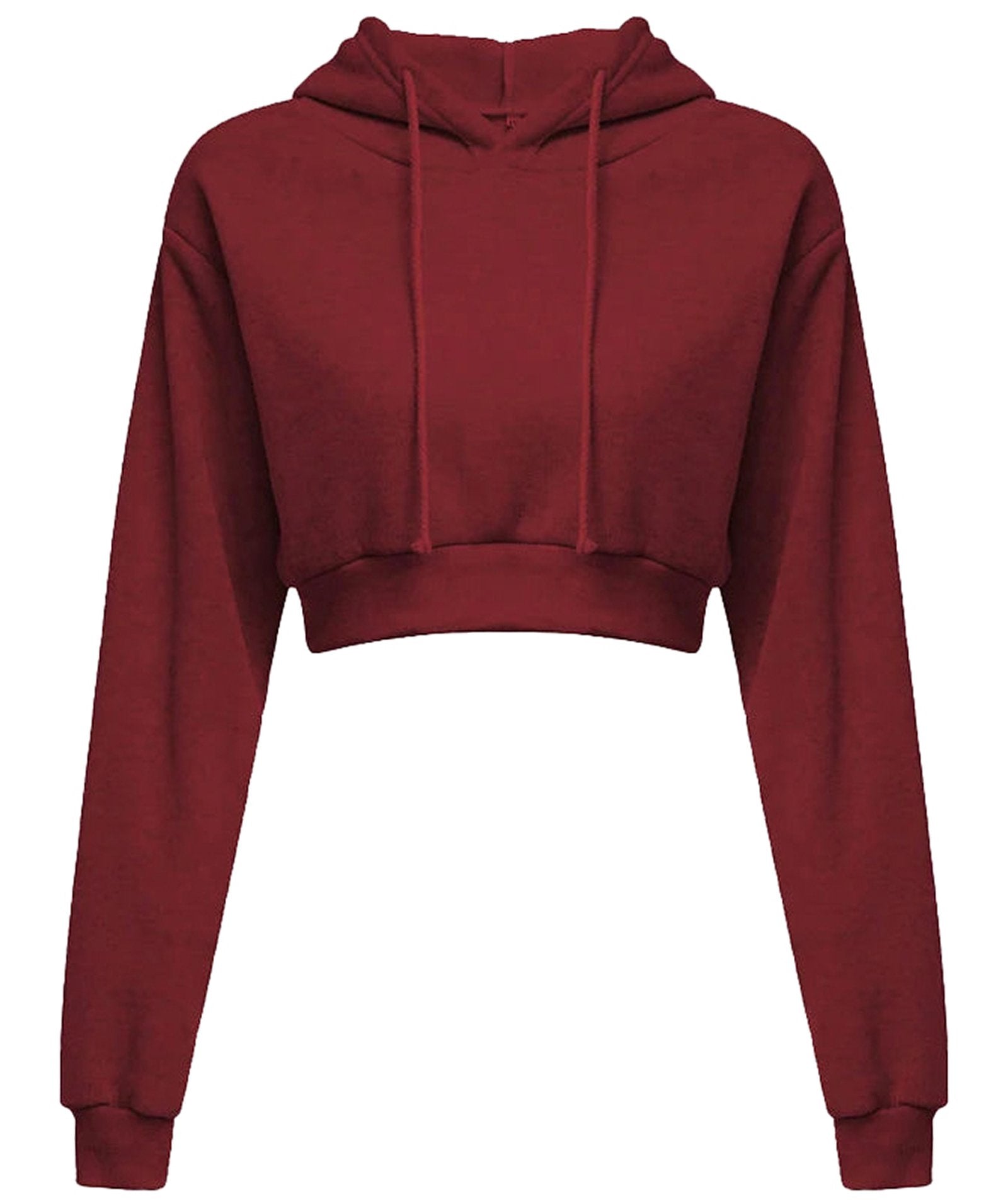 Maroon women's cropped hoodie sweatshirt with a comfortable fit and drawstring for stylish layering