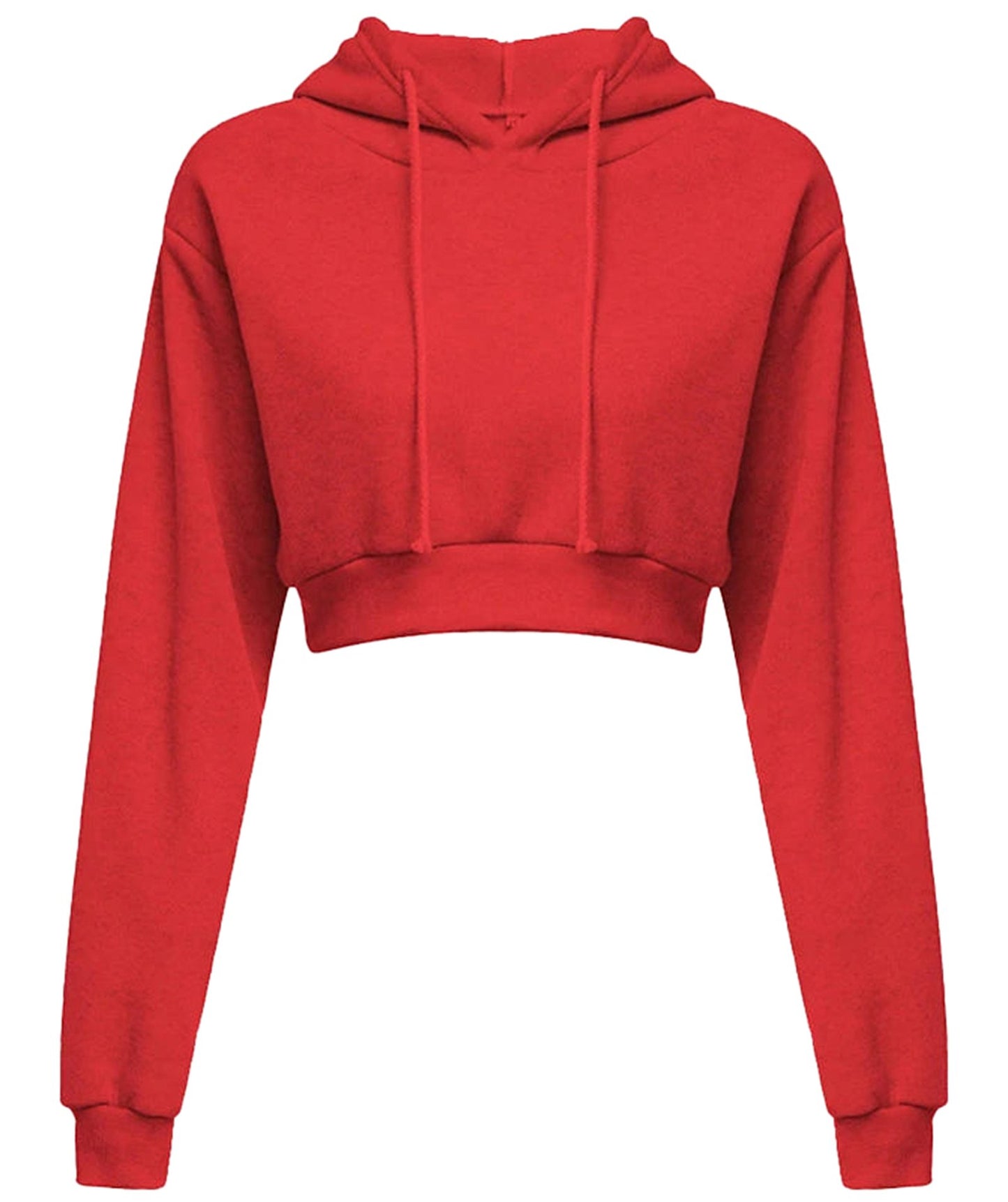 Red women's cropped hoodie sweatshirt with a trendy design and long sleeves from LuckeLadybug LLC