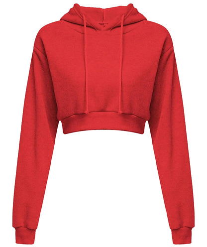Red women's cropped hoodie sweatshirt with a trendy design and long sleeves from LuckeLadybug LLC
