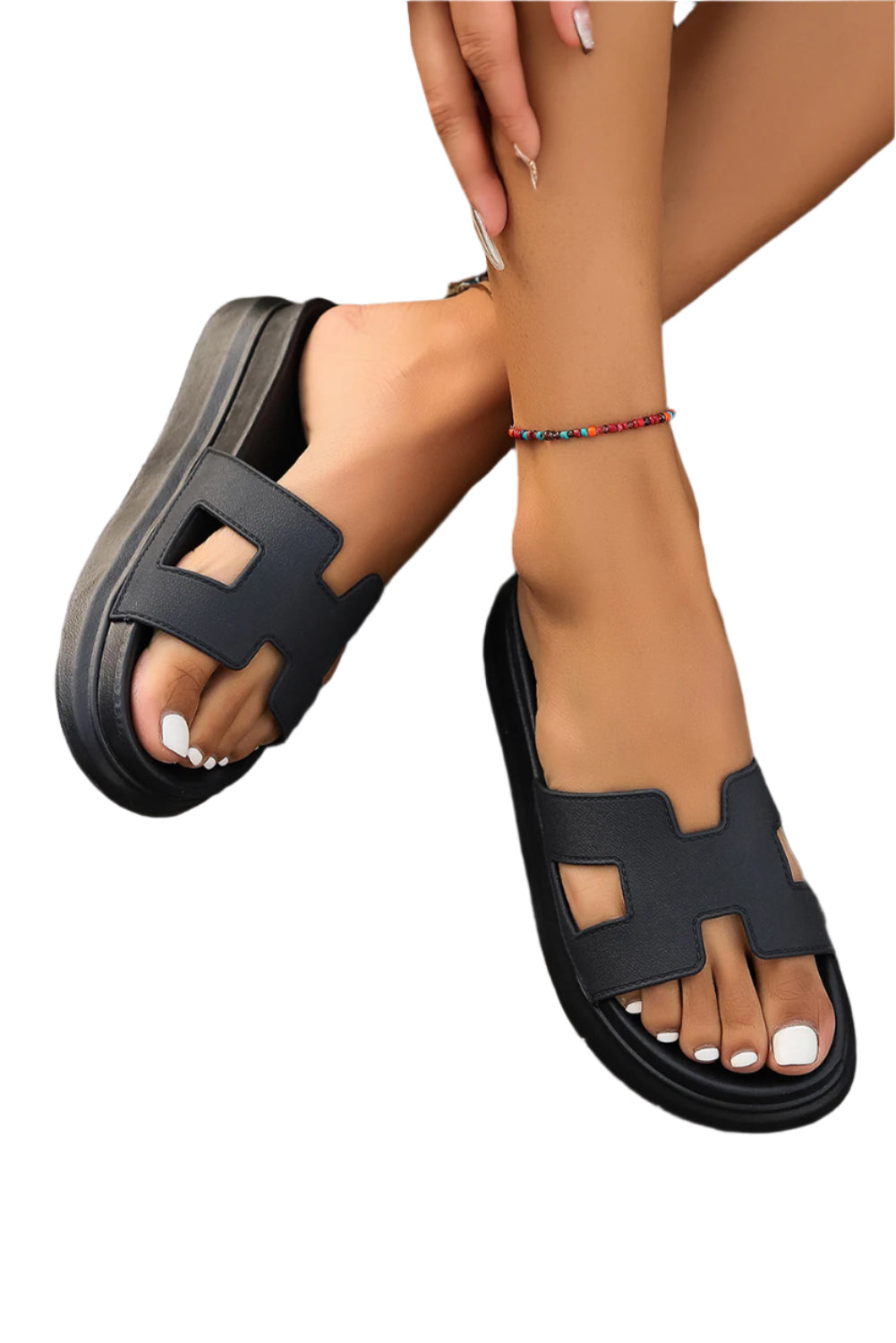 LuckeLadybug LLC black womens fashion platform sandals with open toe and thick sole