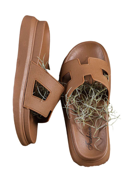 LuckeLadybug LLC womens fashion platform sandals in brown with open toe and cutout strap design