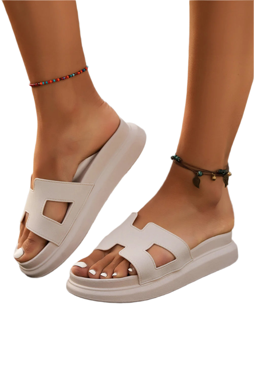 LuckeLadybug LLC womens fashion platform sandals in white with open toe and cushioned sole