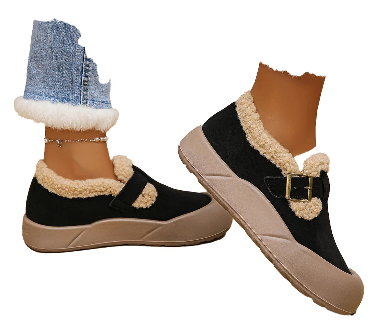 LuckeLadybug LLC women's faux fur snow boots with plush lining and stylish buckle detail