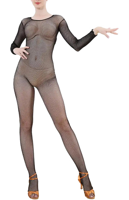 LuckeLadybug women's fishnet jumpsuit featuring long sleeves and a form-fitting design for bold looks