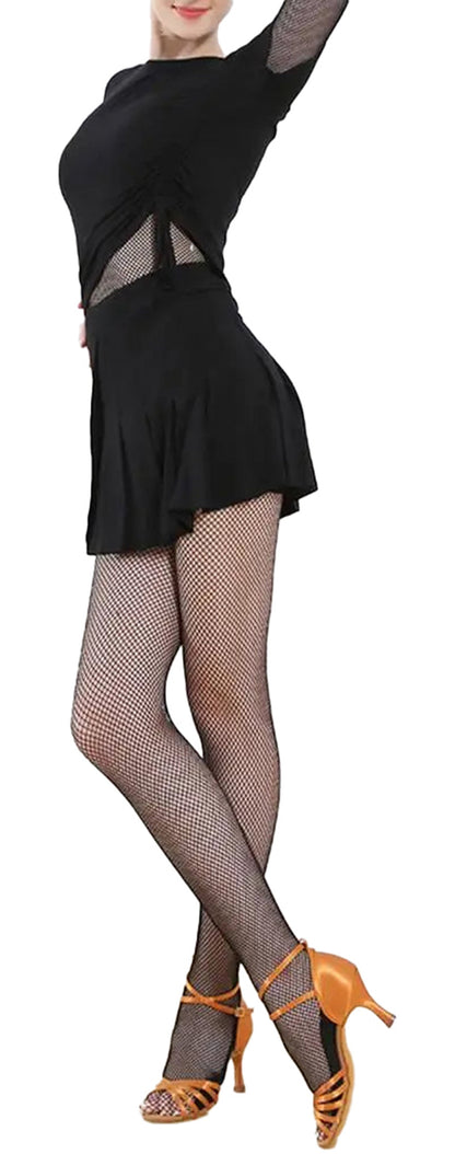 Elegant women's fishnet jumpsuit by LuckeLadybug LLC, featuring a stylish top and skirt design.