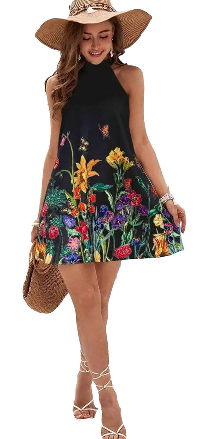 LuckeLadybug LLC women's floral print mini dress featuring a vibrant floral design and relaxed fit