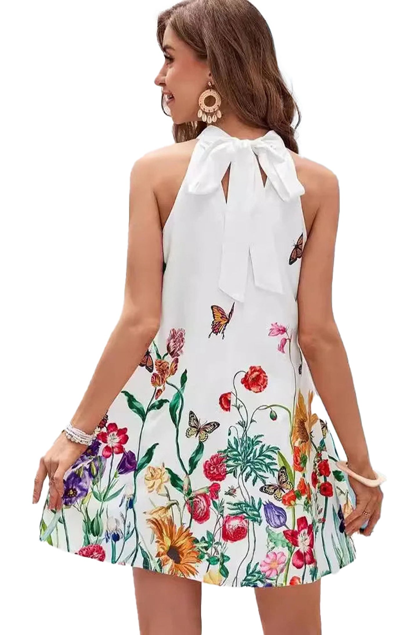 LuckeLadybug women's floral print mini dress with bow detail and colorful flower design