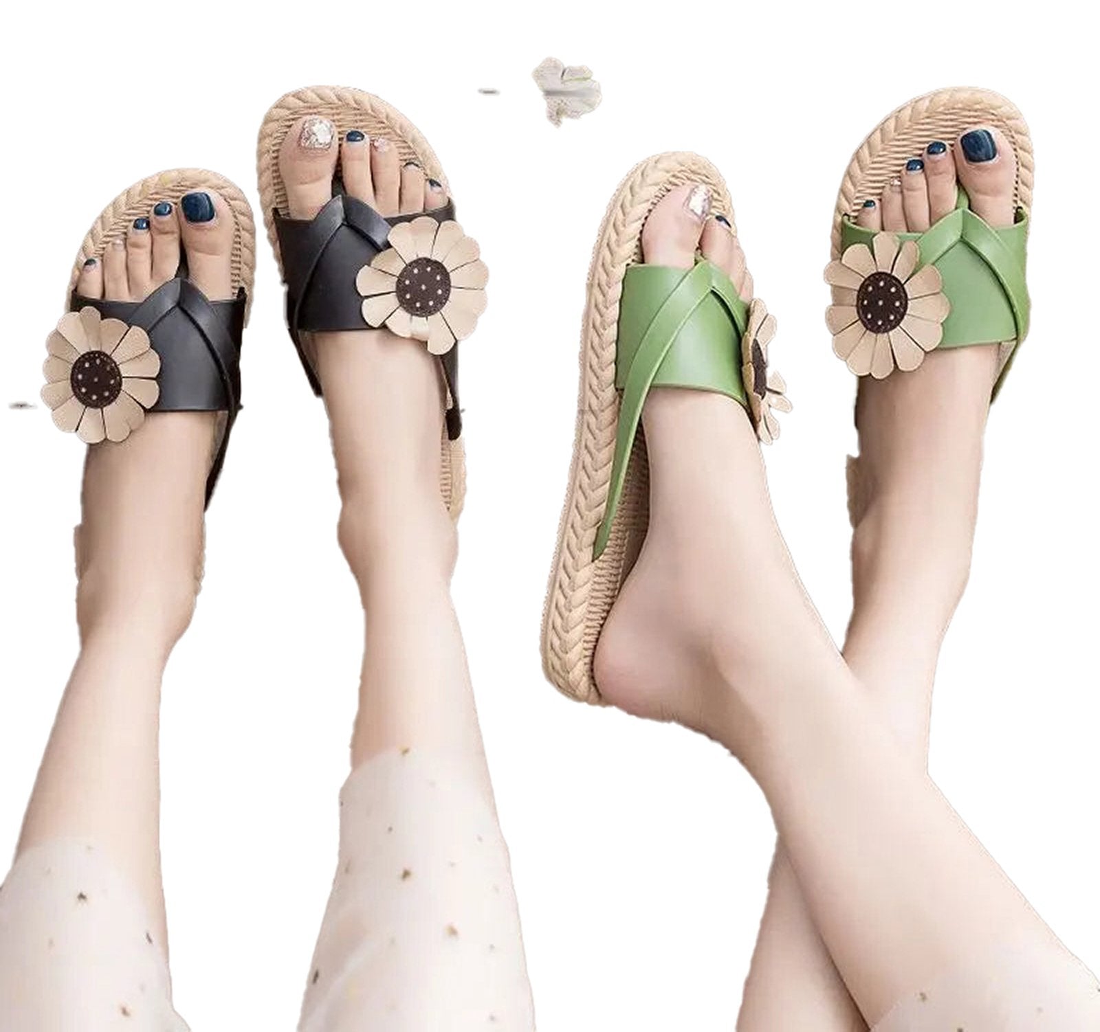 LuckeLadybug women's floral slippers for beach with sunflower design and comfortable sole