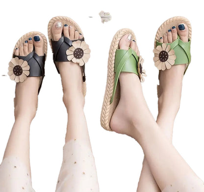 LuckeLadybug women's floral slippers for beach with sunflower design and comfortable sole
