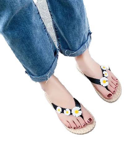 LuckeLadybug women's floral slippers for beach with daisy embellishments and braided straps