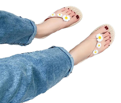 LuckeLadybug women's floral slippers for beach with daisy design and comfortable thong style