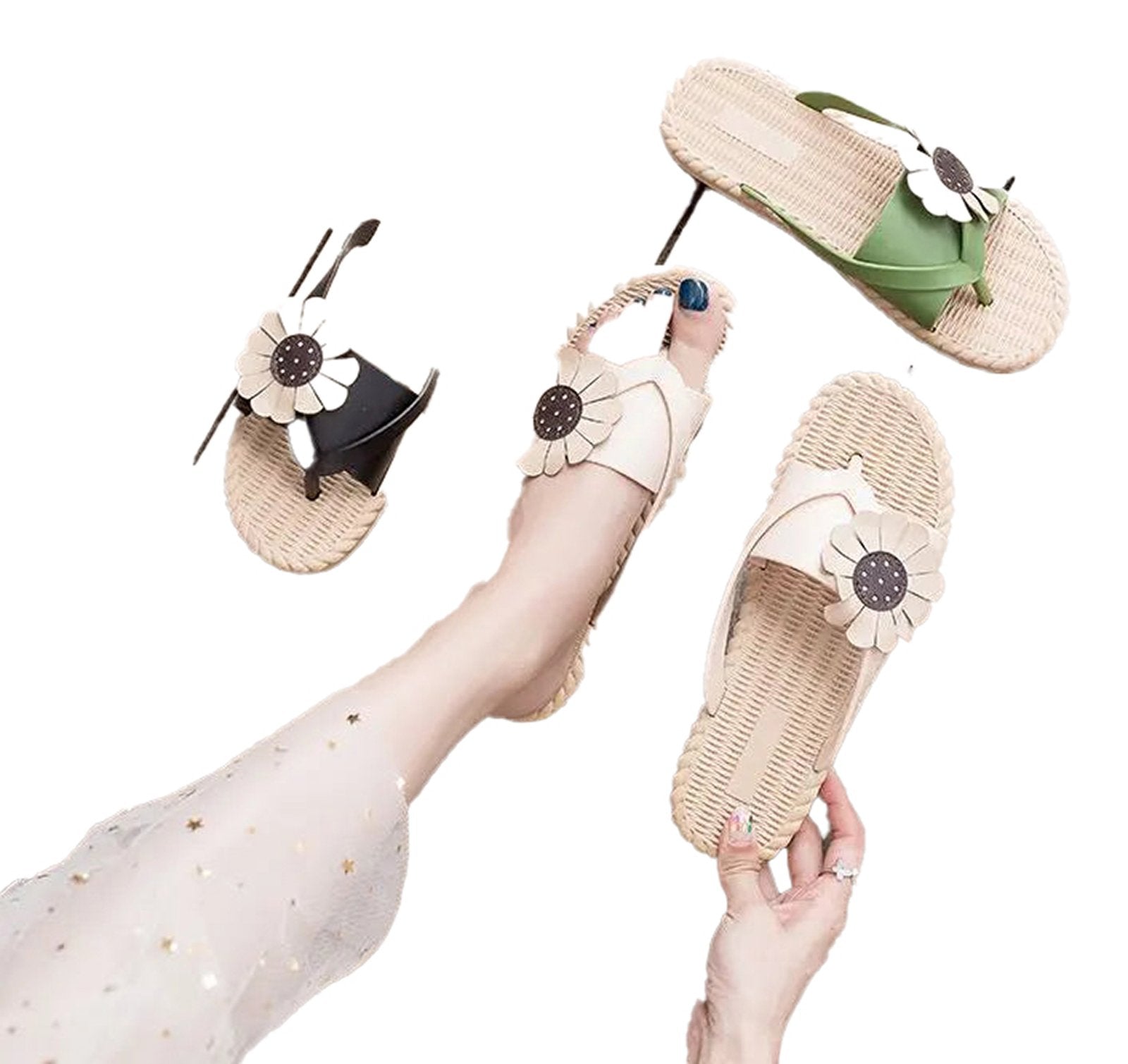 LuckeLadybug women's floral slippers for beach with decorative flower and comfortable sole