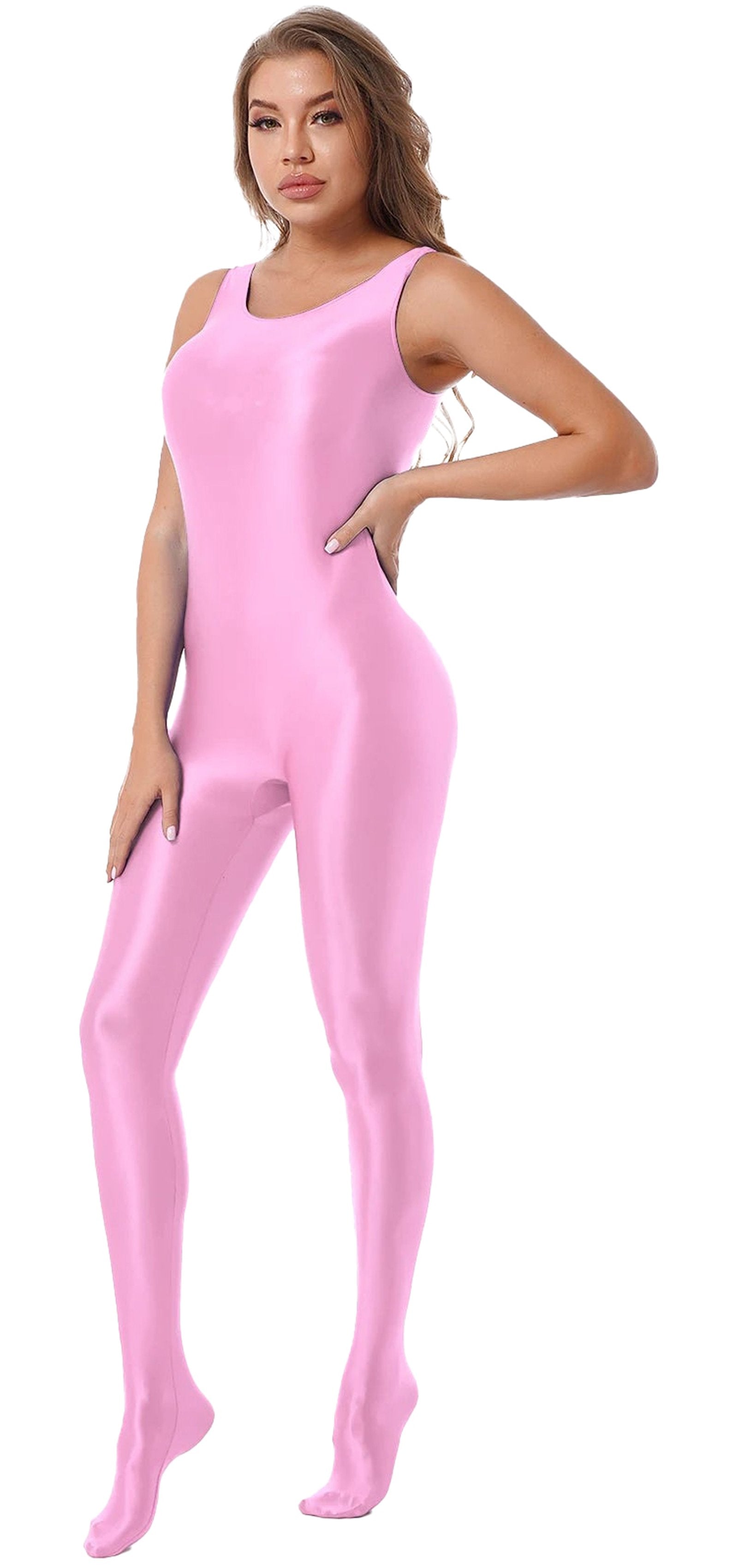 Womens full body bodysuit in pink with sleek, form-fitting design for a stylish look