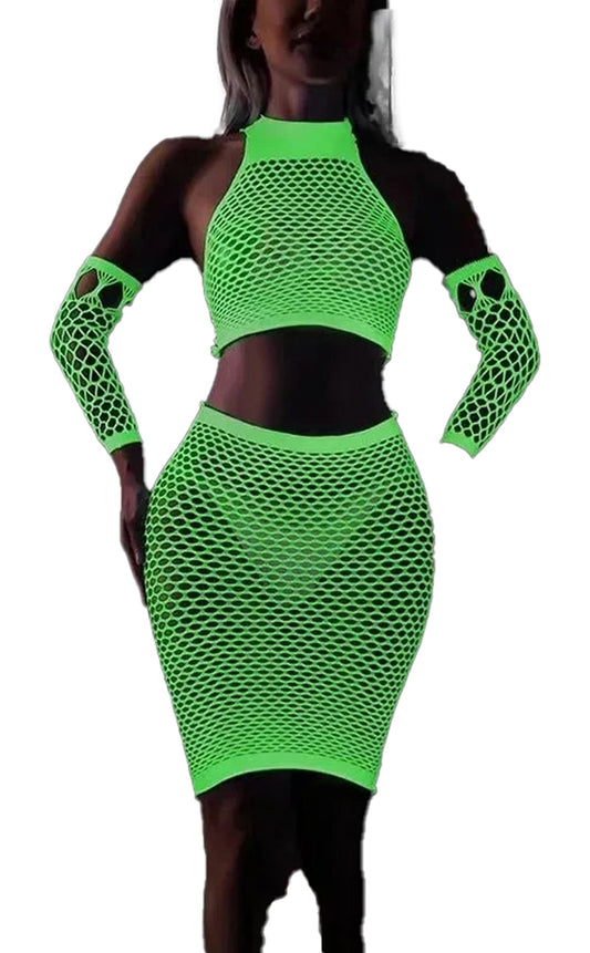 LuckeLadybug women's glow in the dark bodystocking in vibrant green featuring a fitted design and stylish cutouts