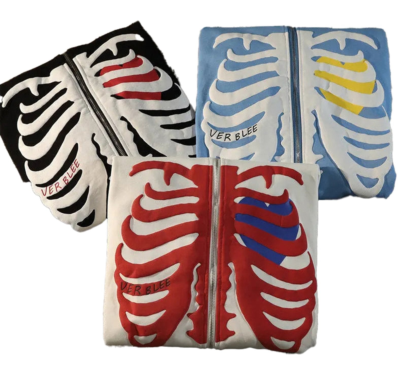 LuckeLadybug women's gothic zip up hoodie featuring a unique ribcage design in various colors